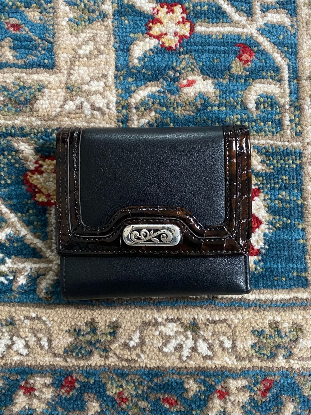 Brighton black & brown leather wallet with silver accents